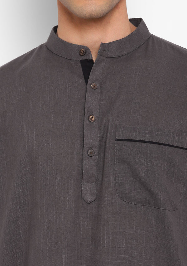 Steel Grey Cotton Kurta and Pathani Salwar For Men