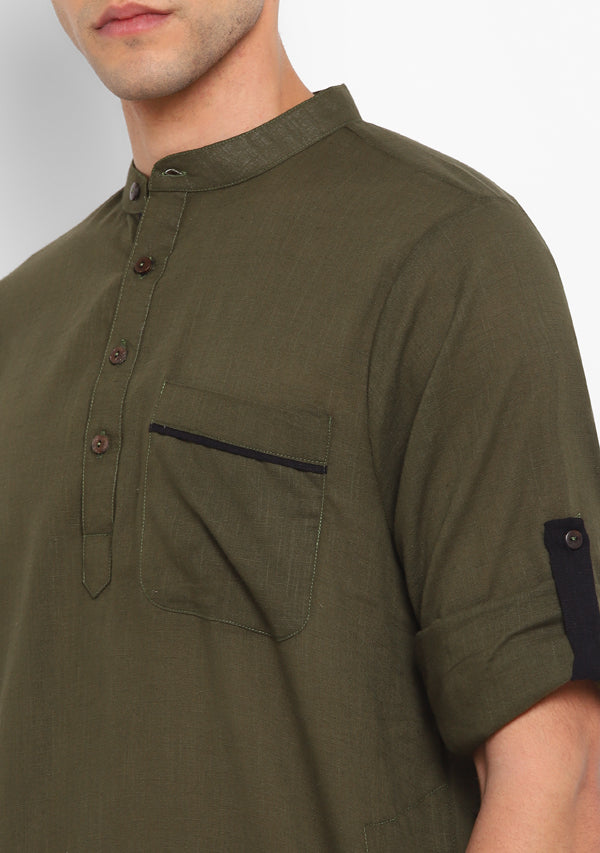 Military Green Cotton Kurta and Pathani Salwar For Men