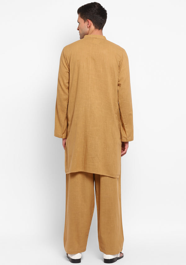 Mustard Cotton Kurta and Pathani Salwar For Men