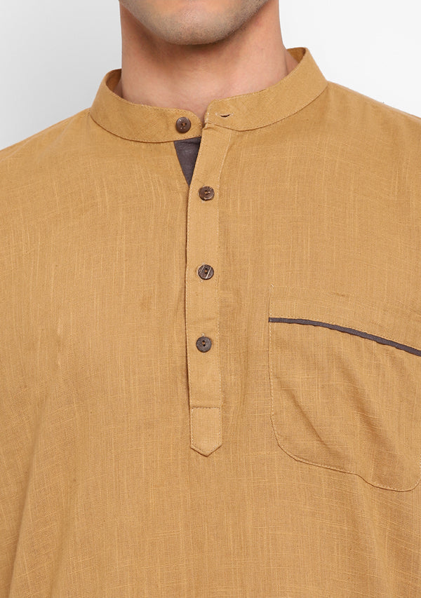 Mustard Cotton Kurta and Pathani Salwar For Men