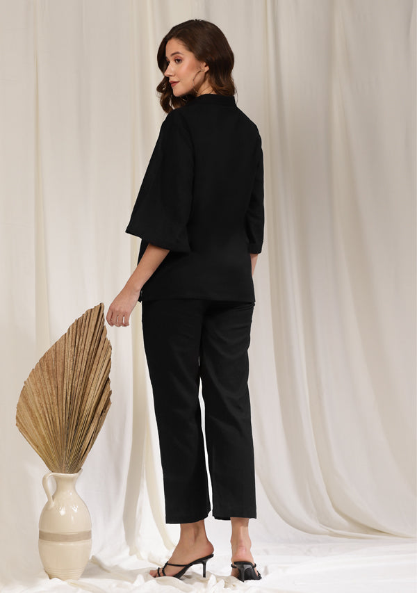 Black Collared Cotton Co-ord Set