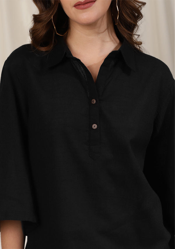 Black Collared Cotton Co-ord Set