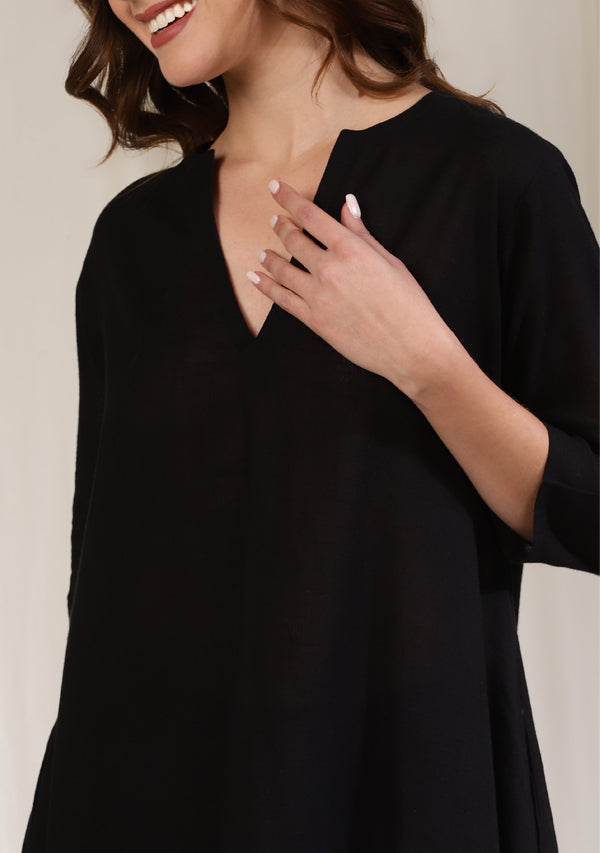 Black Asymmetric Cotton Kurta Paired with Pants