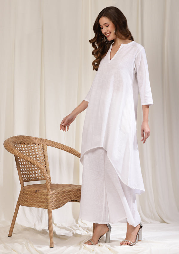 White Asymmetric Cotton Co-ord Set