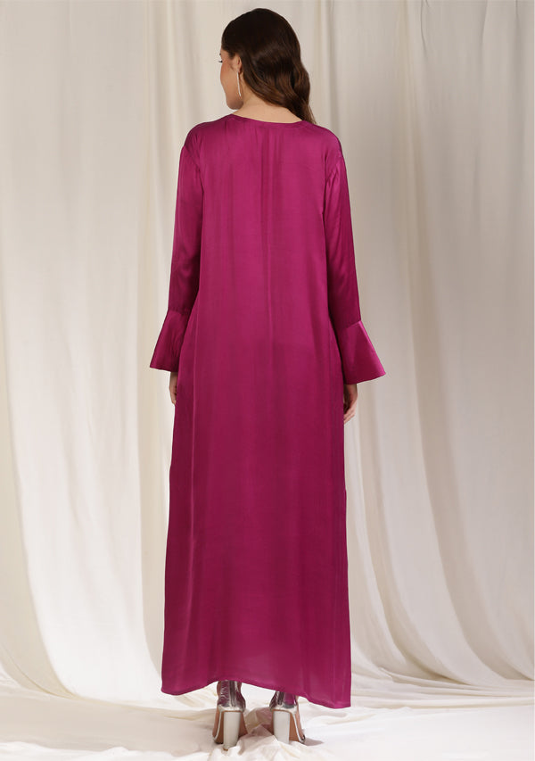 Magenta Long Modal Dress with Cuffs