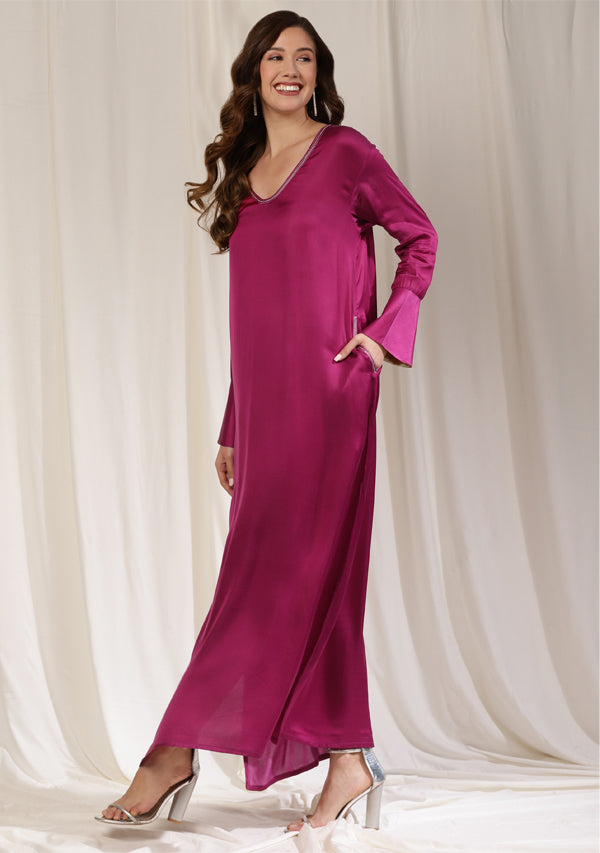 Magenta Long Modal Dress with Cuffs