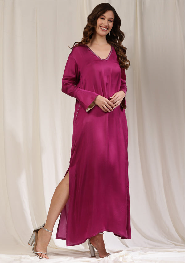 Magenta Long Modal Dress with Cuffs
