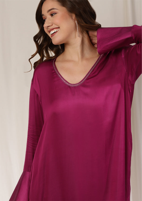 Magenta Long Modal Dress with Cuffs