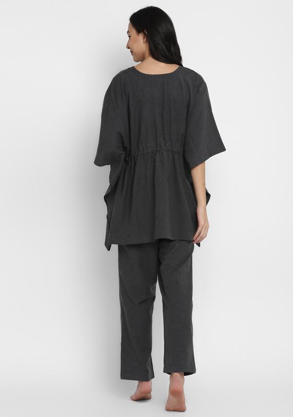 Flannel  Grey Black Short Kaftan With Pyjamas - unidra.myshopify.com