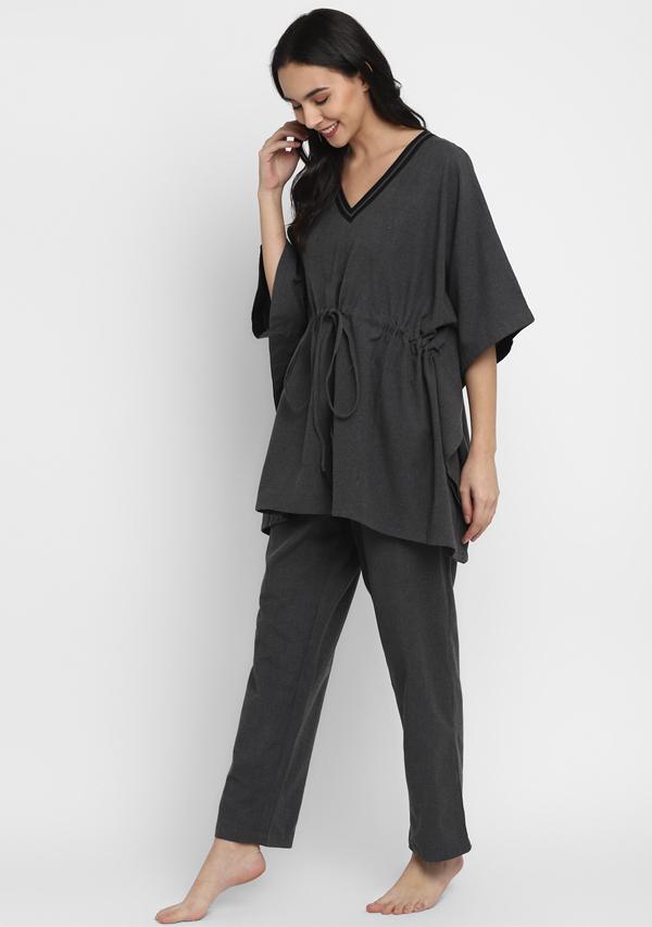 Flannel  Grey Black Short Kaftan With Pyjamas - unidra.myshopify.com