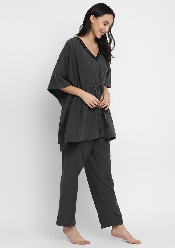 Flannel  Grey Black Short Kaftan With Pyjamas - unidra.myshopify.com