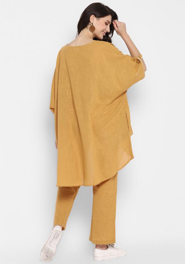 Mustard Yellow Asymmetric Cotton Tunic ( Only Top )
