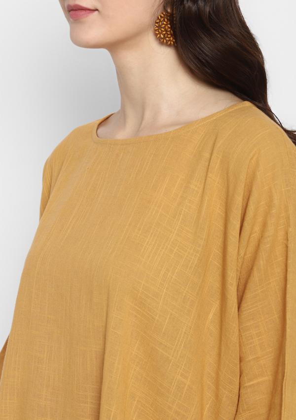 Mustard Yellow Asymmetric Cotton Tunic ( Only Top )