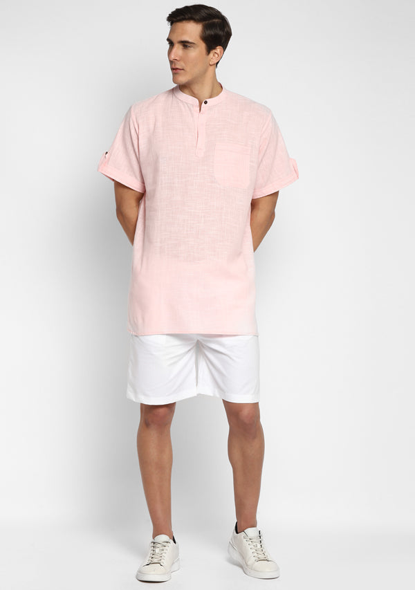 Pink Cotton Shirt and Shorts For Men