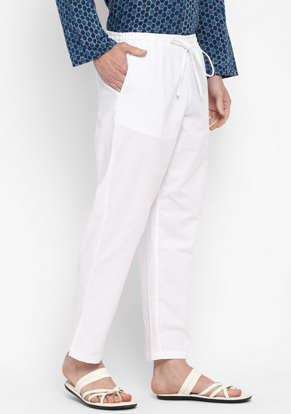 Indigo Ivory Hand Block Printed Cotton Shirt and Pyjamas For Men