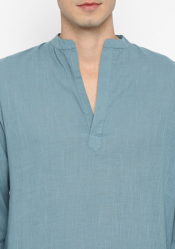 Smoke Blue Cotton Shirt and Shorts For Men