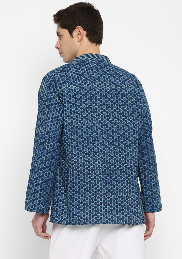 Indigo Ivory Hand Block Printed Cotton Shirt and Pyjamas For Men