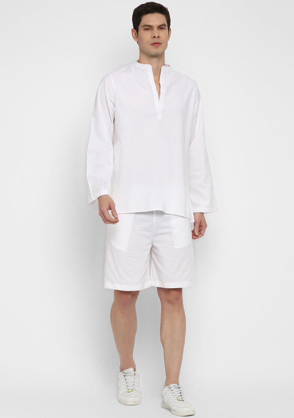 White Cotton Shirt and Shorts For Men
