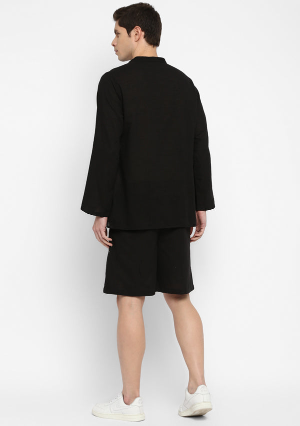 Black Cotton Shirt and Shorts For Men