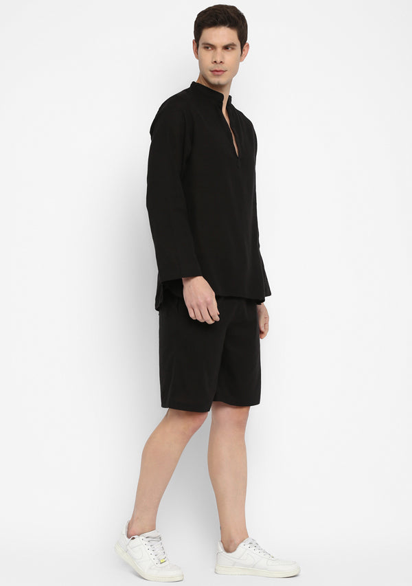 Black Cotton Shirt and Shorts For Men