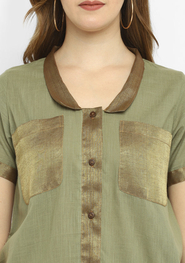 Luxe Olive Green Cotton Co-ord Set with a Touch Of Bronze