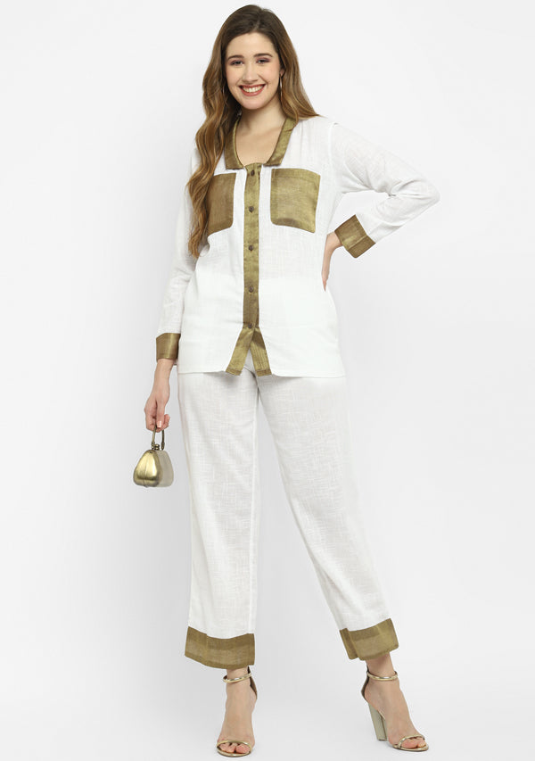 Luxe White Cotton Co-ord Set with a Touch Of Bronze!