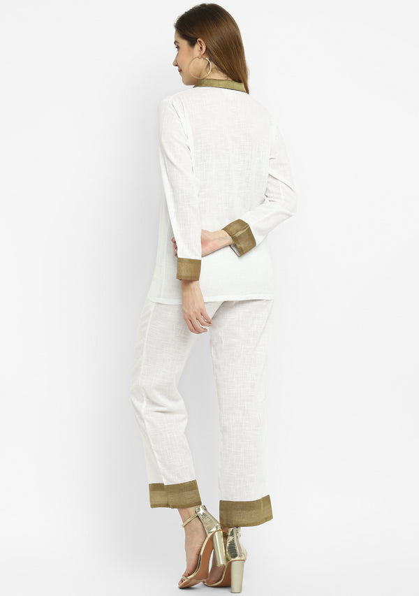 Luxe White Cotton Co-ord Set with a Touch Of Bronze!