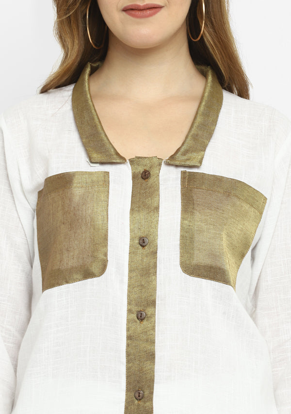 Luxe White Cotton Co-ord Set with a Touch Of Bronze!