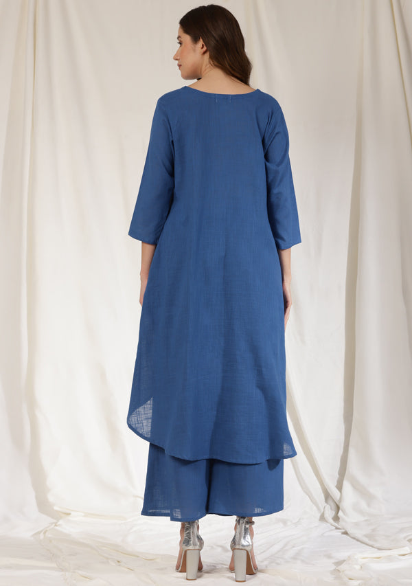 Royal Blue Asymmetric Cotton Kurta Paired with Pants