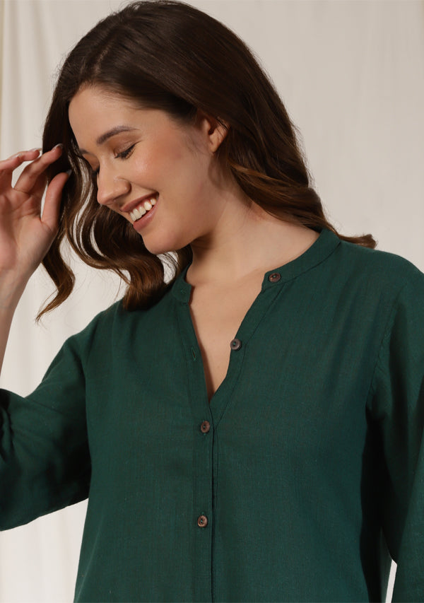 Emerald Green Long Dress with Gathered Hemline