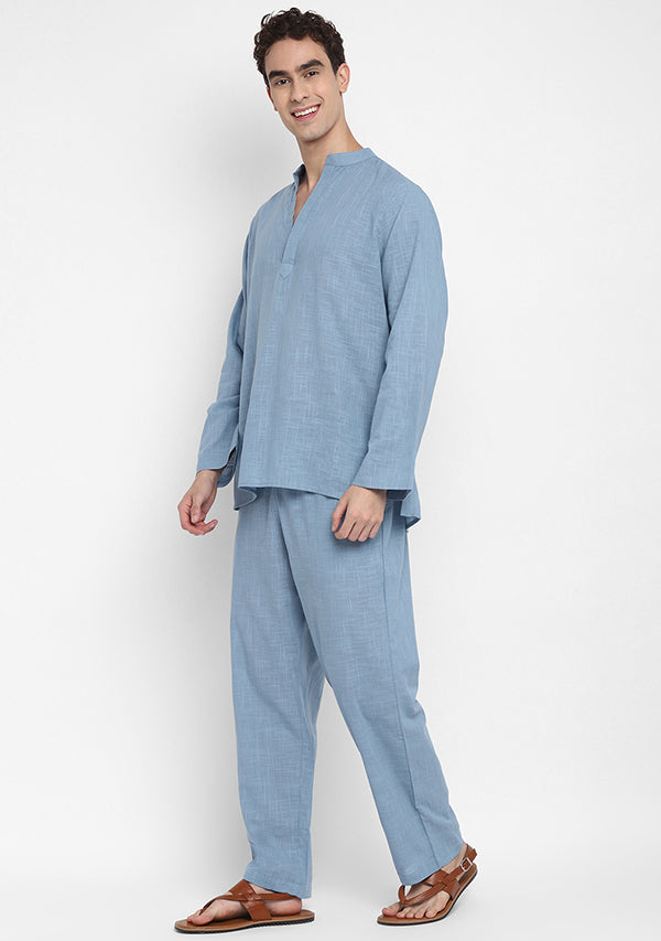 Smoke Blue Cotton Shirt and Pyjamas For Men - unidra.myshopify.com