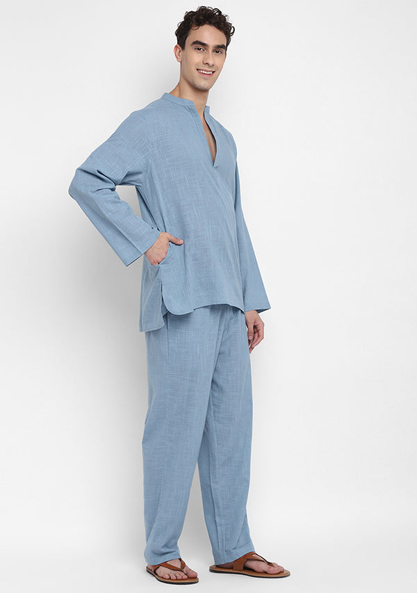 Smoke Blue Cotton Shirt and Pyjamas For Men - unidra.myshopify.com