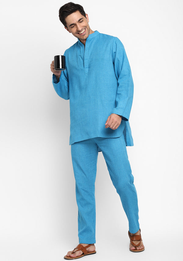 Turquoise Cotton Shirt and Pyjamas For Men - unidra.myshopify.com