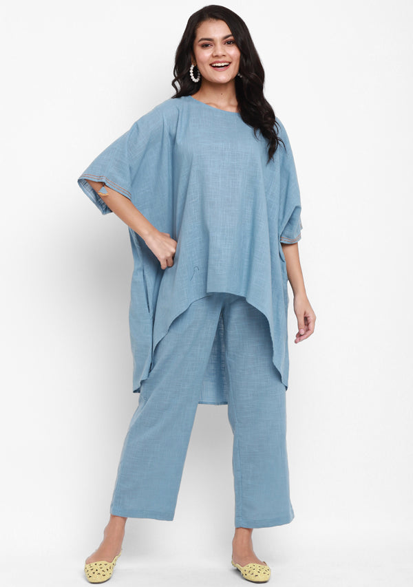 Sky Blue Asymmetric Cotton Co-ord Set - unidra.myshopify.com