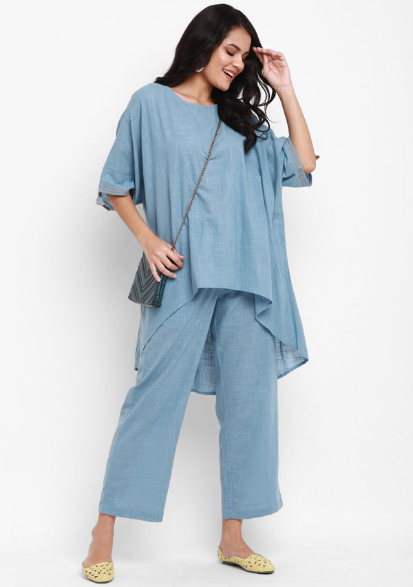 Sky Blue Asymmetric Cotton Co-ord Set - unidra.myshopify.com