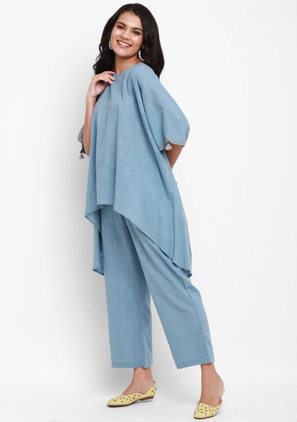 Sky Blue Asymmetric Cotton Co-ord Set - unidra.myshopify.com