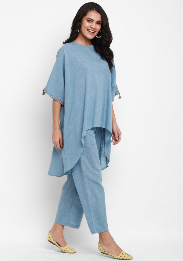 Sky Blue Asymmetric Cotton Co-ord Set - unidra.myshopify.com