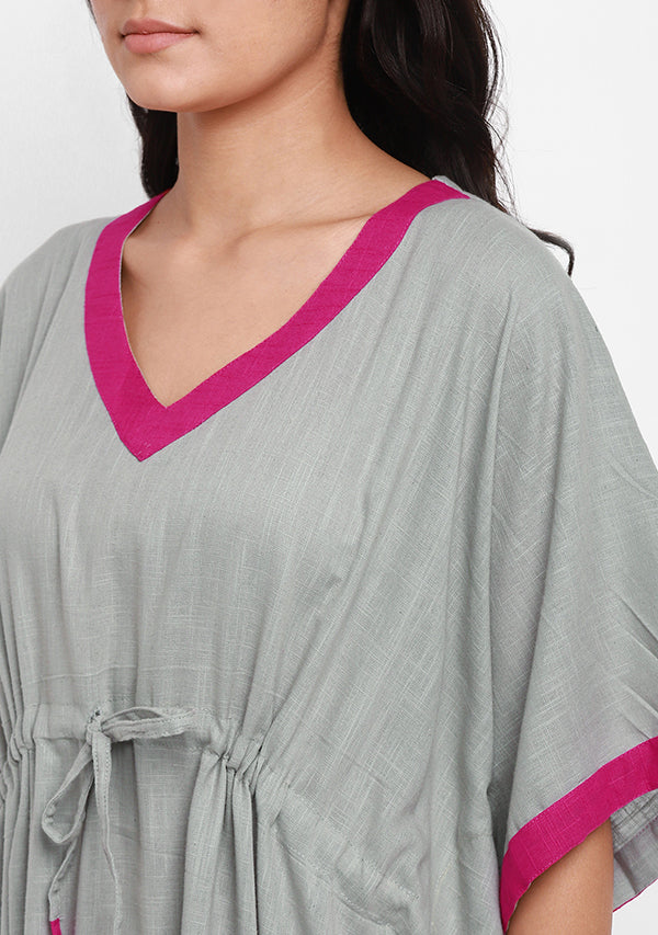 Grey Fucshia Tie-Up Waist Cotton Kaftan - unidra.myshopify.com