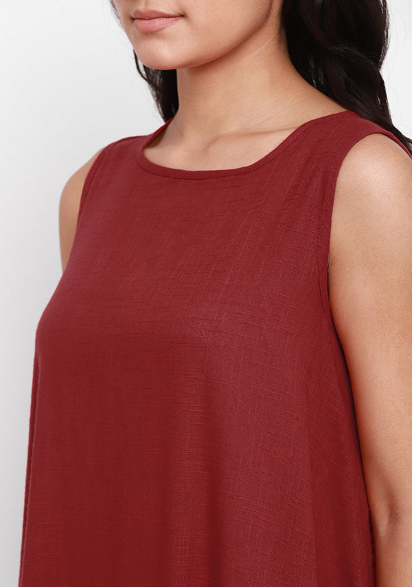 Red Sleeveless A-Line Long Cotton Dress - unidra.myshopify.com