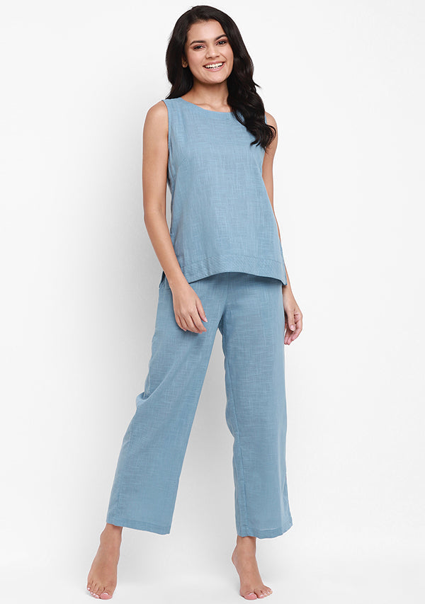 Smoke Blue Sleeveless Cotton Yoga Wear - unidra.myshopify.com