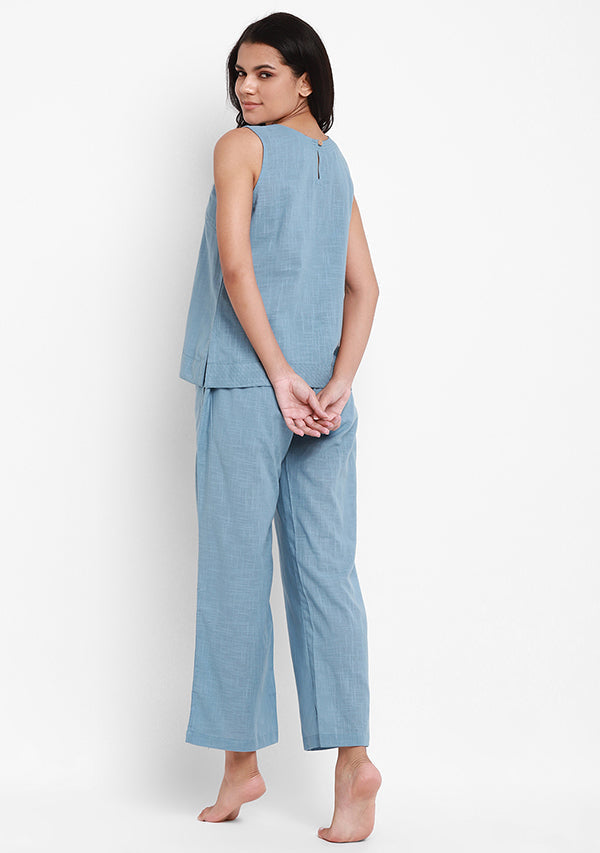 Smoke Blue Sleeveless Cotton Yoga Wear - unidra.myshopify.com