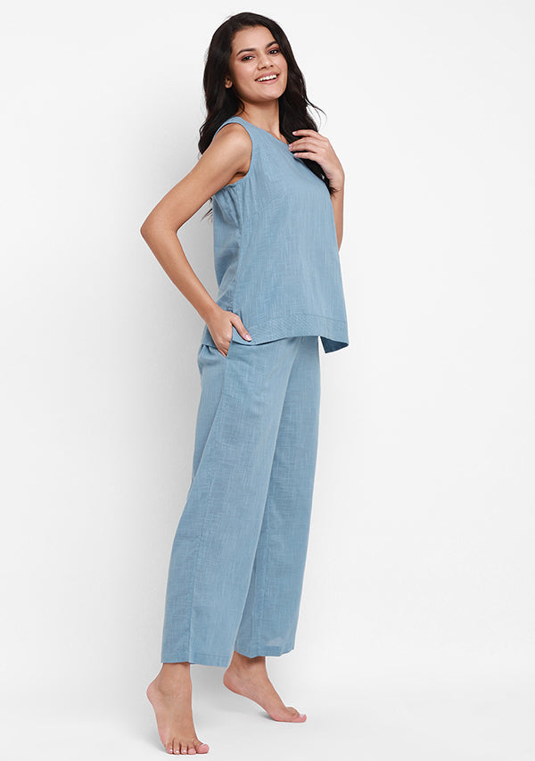 Smoke Blue Sleeveless Cotton Yoga Wear - unidra.myshopify.com