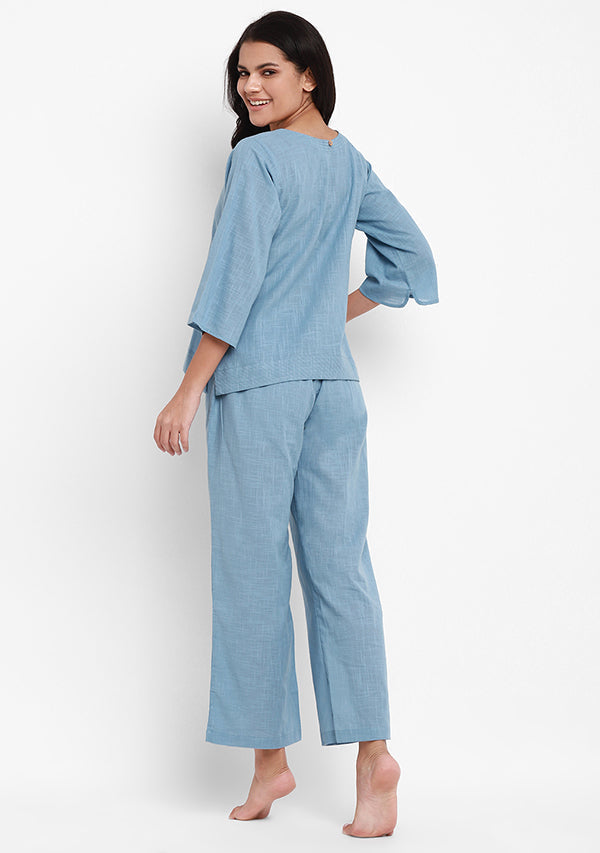 Smoke Blue Cotton Yoga Wear With Sleeves - unidra.myshopify.com