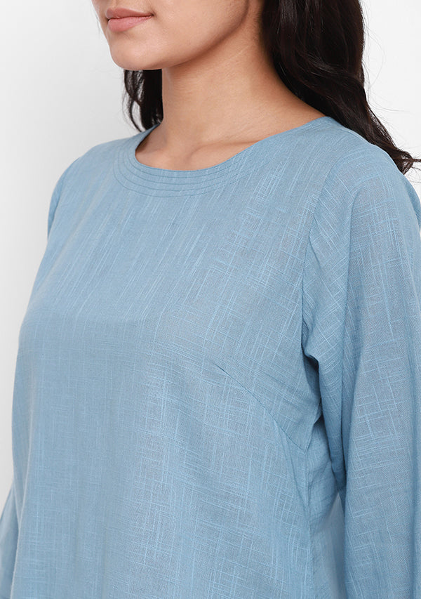 Smoke Blue Cotton Yoga Wear With Sleeves - unidra.myshopify.com