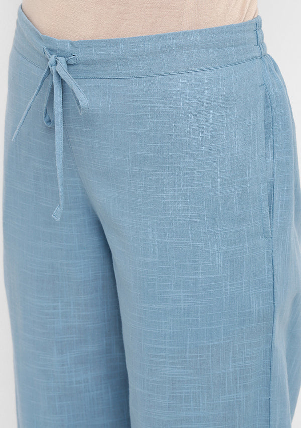 Smoke Blue Cotton Yoga Wear With Sleeves - unidra.myshopify.com