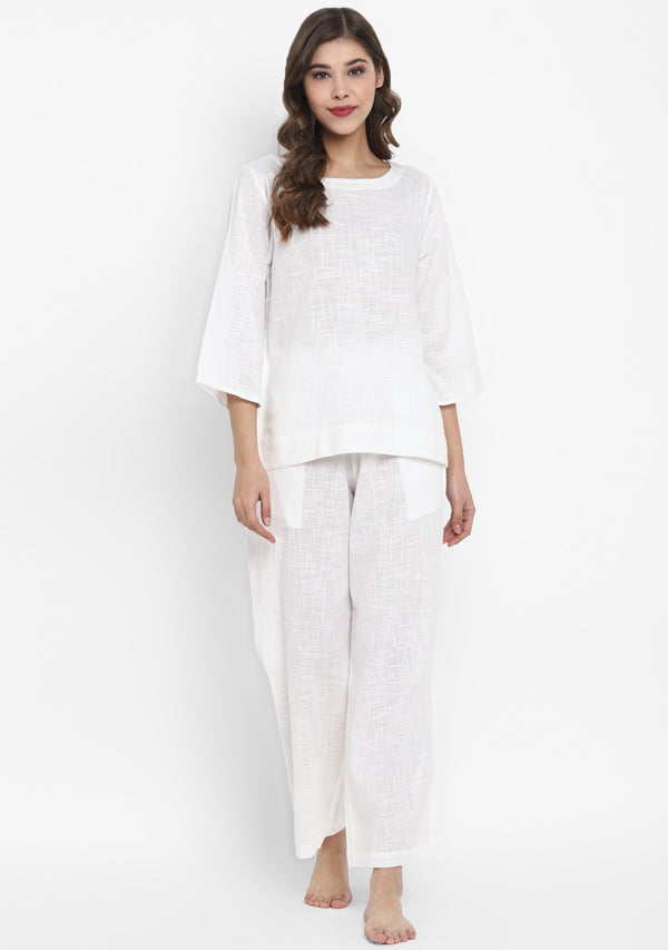 White Cotton Yoga Wear With Sleeves - unidra.myshopify.com
