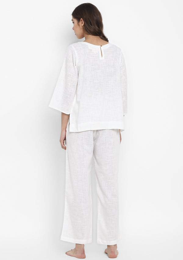 White Cotton Yoga Wear With Sleeves - unidra.myshopify.com