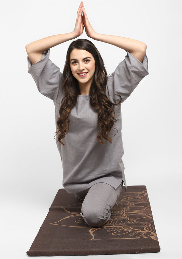 Grey Cotton Yoga Wear With Sleeves - unidra.myshopify.com