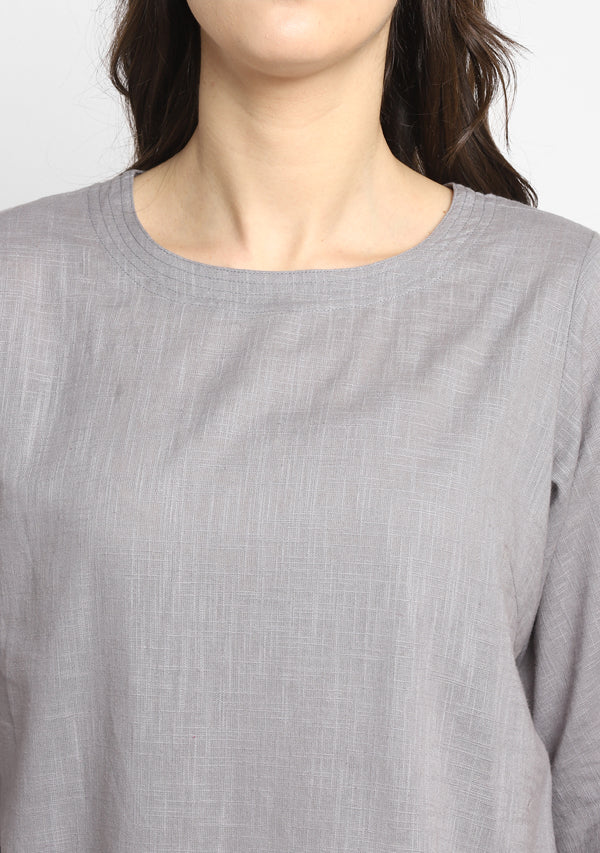 Grey Cotton Yoga Wear With Sleeves - unidra.myshopify.com