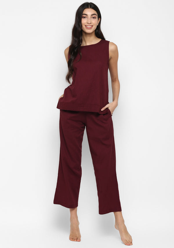 Wine Red Sleeveless Cotton Yoga Wear - unidra.myshopify.com